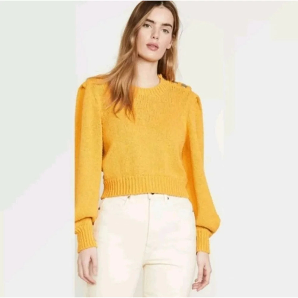 RONNY KOBO Sallynna Balloon Puff Sleeve Sweater Gold Yellow Cropped Sz S NWT